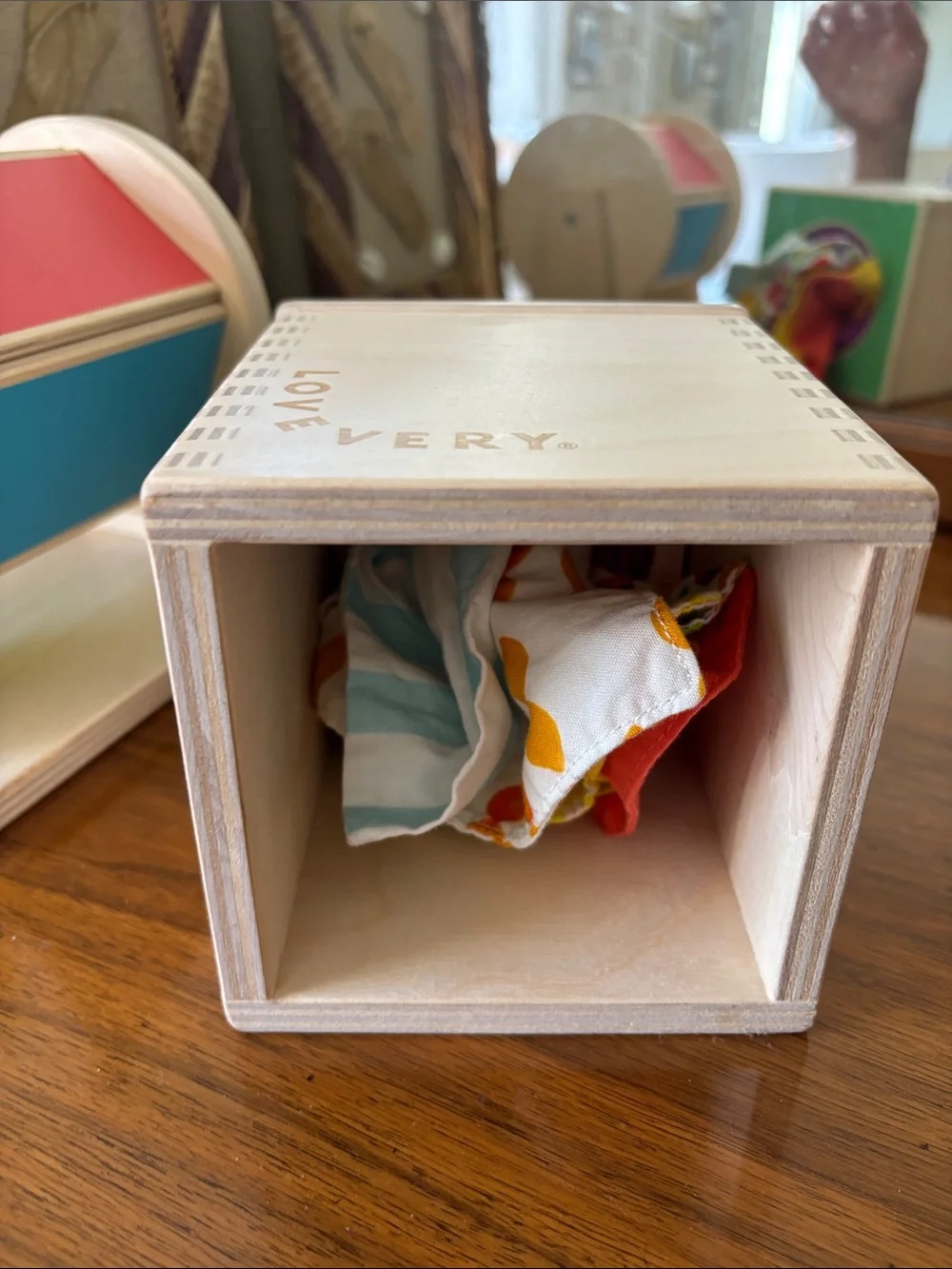 Lovevery Wooden Sensory Drum and Tissue Box 100% Cotton